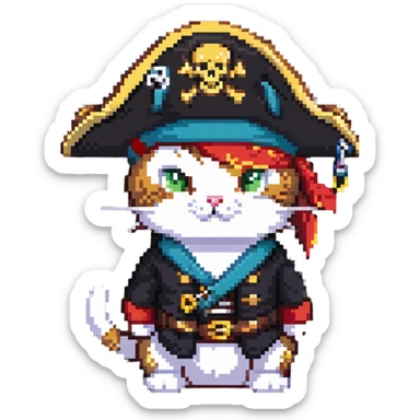 Skibidi cat dressed as a pirate in a Vietnam War setting sticker