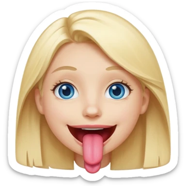a smiley face with tongue out just a little bit, blue eyes and blonde hair sticker
