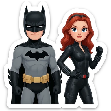 cartoon batman with black widow sticker