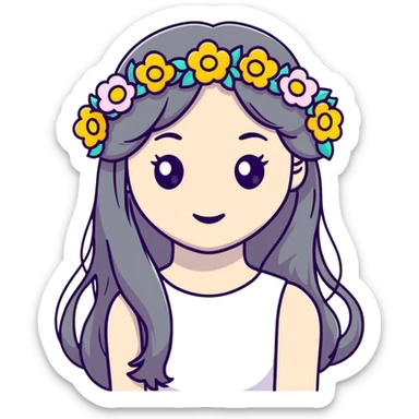 cute girl with long hair and flower crown sticker