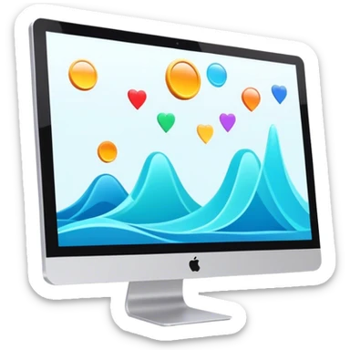 Animation and motion design. A computer screen with an animation timeline, moving frames. Display a cartoon or animated scene on the screen. Include motion design elements like flowing lines, curves, or rotating objects. Modern, creative colors. No emojis or smiley faces. Transparent background. sticker