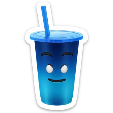 Dark blue ombré drink in plastic cup with a straw and lid sticker