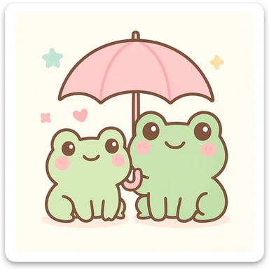 frog friends sharing an umbrella, adorable, kawaii style sticker
