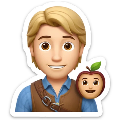 Crie um emoji 3D estilo Apple inspirado no personagem Flynn Rider (José) de Enrolados: pele clara, cabelo castanho, sorriso charmoso, sobrancelha arqueada, expressão confiante e divertida sticker