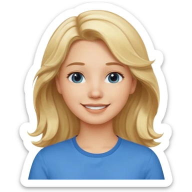 Happy blond girl with light weavy hair with a blue shirt but we can see only her face and neck and the top of the t shirt, no whole body sticker