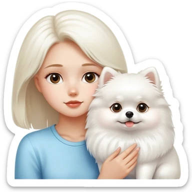 Girl looks at WHITE white Pomeranian dog sticker