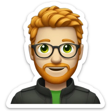 ginger guy with metal circle glasses, short hair and stubble, green eyes sticker