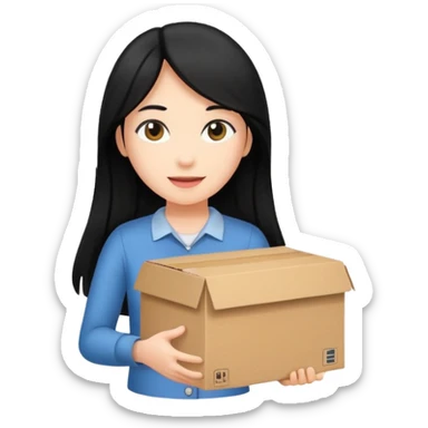 long black haired woman holding cardboard box sticker