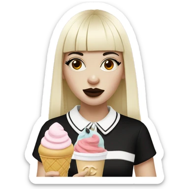 Portrait Girl wearing chanel pale skin with long black  bangs eating icecream  sticker
