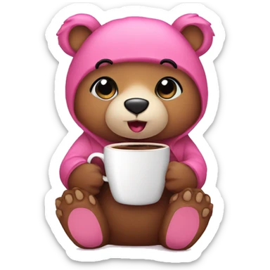 Bear pink with coffee  sticker