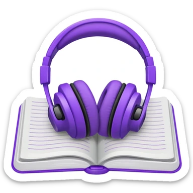purple open journal with purple headphones on top sticker
