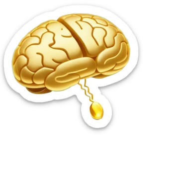 Glowing golden omega pill floating in ethereal blue waves, connected to a luminous brain by streams of light. The brain pulses with enhanced neural activity, with the entire scene having a mystical, flowing quality and soft radiance. sticker