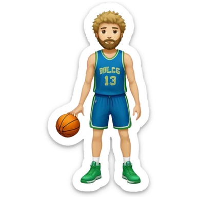 full body wHITE MAN WITH GOLD TEE BEARD  SHAGGY HAIR BASKETBALL PLAYER WEARING BLUE AND GREEN UNIFORM sticker