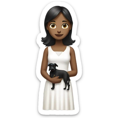 girl in white dress with black dog sticker