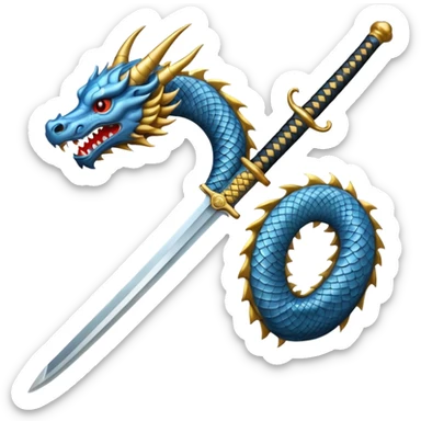 A samurai sword with a dragon handle sticker