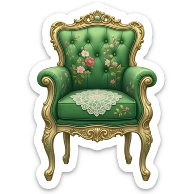 vintage rococo emerald green dainty floral chair sticker