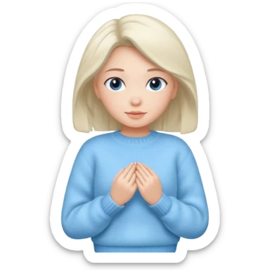 sky-blue Girl's wool sweater with light fabric folds and soft shading, casual style, Knitten.only wool sweater. sticker