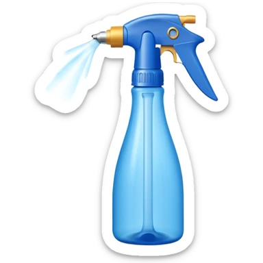 tall plastic spray bottle with curved grip and trigger nozzle, cool tones blue or white, freshness and cleanliness, sleek upright minimalist silhouette, no label, no foam, no extras, soft lighting, subtle shadows, emoji scale sticker