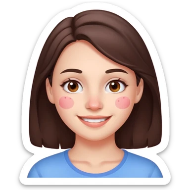 brunette with pimples on her cheek and forehead, still smiling sticker