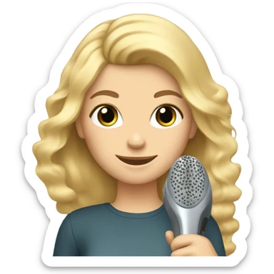 Blonde haired woman with blow dryer and brush in hands  sticker