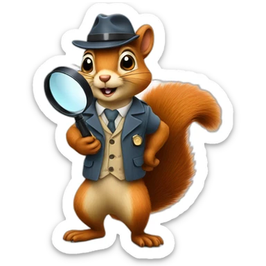 realistic detective squirrel holding a magnifying glass sticker