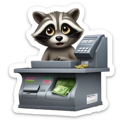 raccoon fixes the cash register sticker