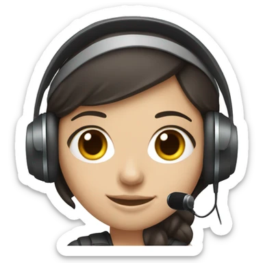 white Girl with dark hair support operator with headphones with microphone sticker
