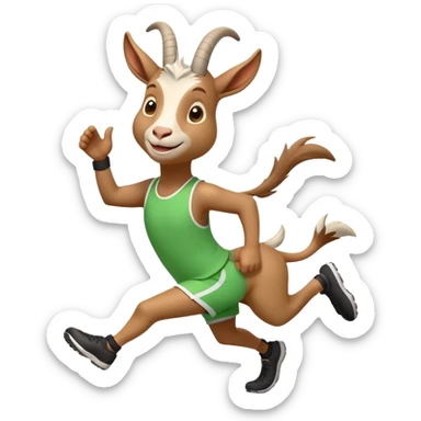 friendly anthropomorphised goat jogging upright in a new outfit, relaxed pose sticker