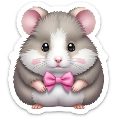 Gray hamster with pink bow sticker