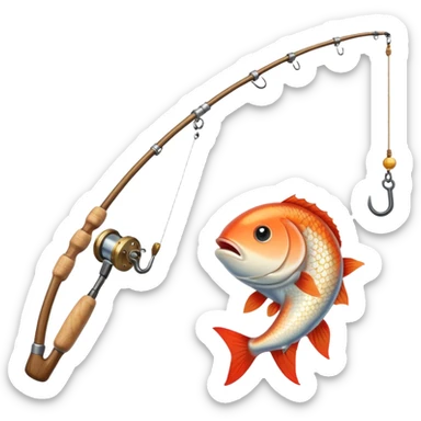 curve fishing rod with fish sticker