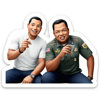 military boys enjoying downtime sticker