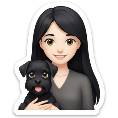 pale girl smiling with light eyes and long black hair and smiling black schnauzer sticker