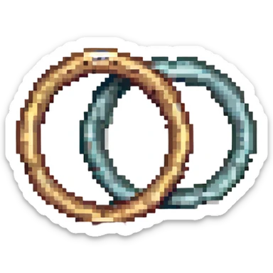 two interlocked wedding rings pixel art style sticker