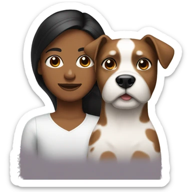 Brown skinned couple with black hair holding small white dog sticker