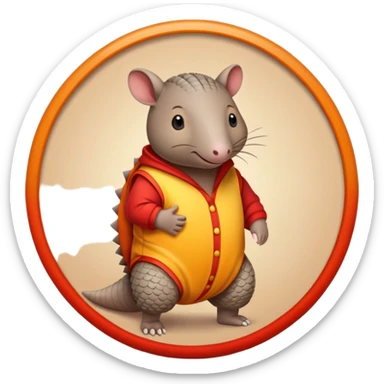 armadillo wearing pajamas with red, orange, and yellow colors inside a circle sticker