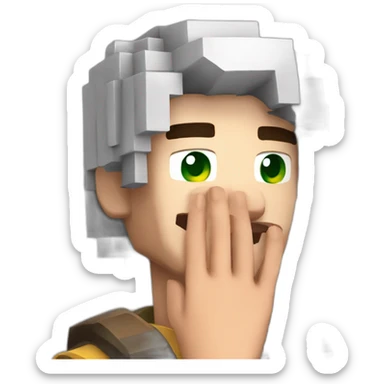 Thoughtful Steve from minecraft put his hand to his face sticker