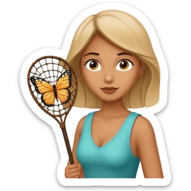 woman holding butterfly net sticker