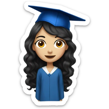 asian girl wearing blue graduation cap with long curly black hair sticker