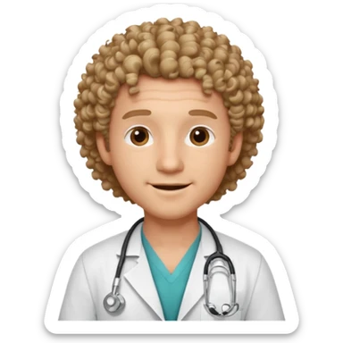a male doctor with curly hair and cheerful face sticker