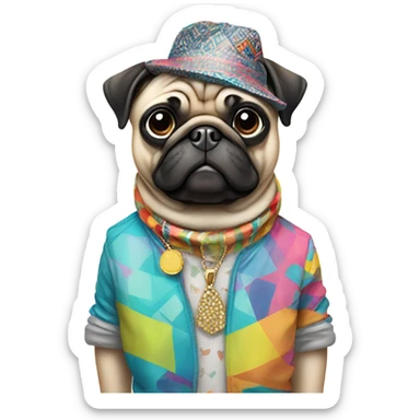 Pug wearing a fashion outfit  sticker