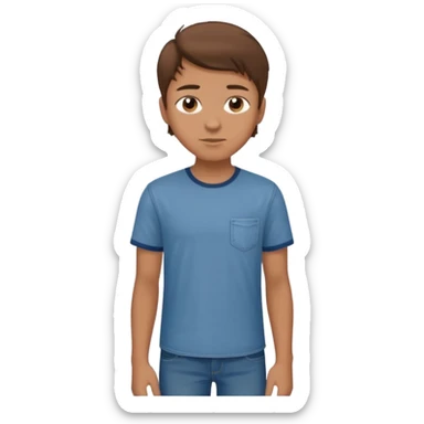 chico con tupe moderno hacia delante castaño, con los ojos marrones vestido con camisa y vaqueros que sea adolescente  sticker