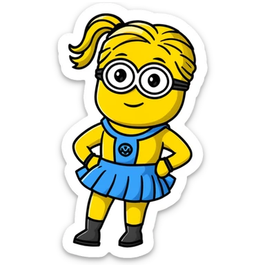 girly minion with skirt and ponytail sticker