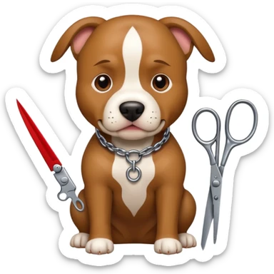 Pitbull dog with scissors  sticker