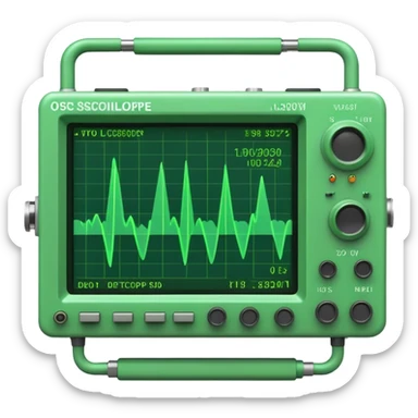 An oscilloscope device with a green waveform displayed on the screen sticker