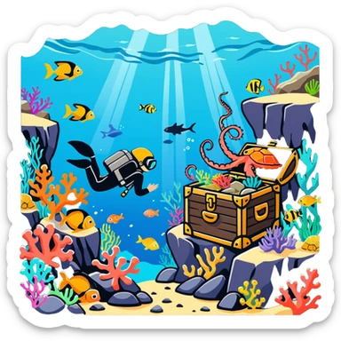 create me a picture with an image of the underwater ocean and what would be there two pictures find the differences sticker