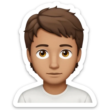 Homme brun cheveux court ondulé. Métisse. Yeux marrons très foncé. Avec t-shirt blanc sticker