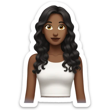 only the back of a brown women, with black hair, a white crop top, wavy long hair sticker