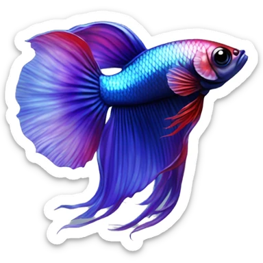 Pretty iridescent long fin betta fish realistic blue purple red sticker