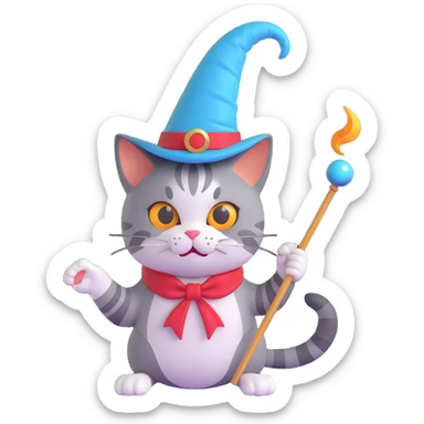 cat magician conjuring a spiral, 3d emoji style sticker