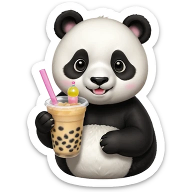 A panda drinking bubble tea, excited about the toppings, portrait, bust up sticker